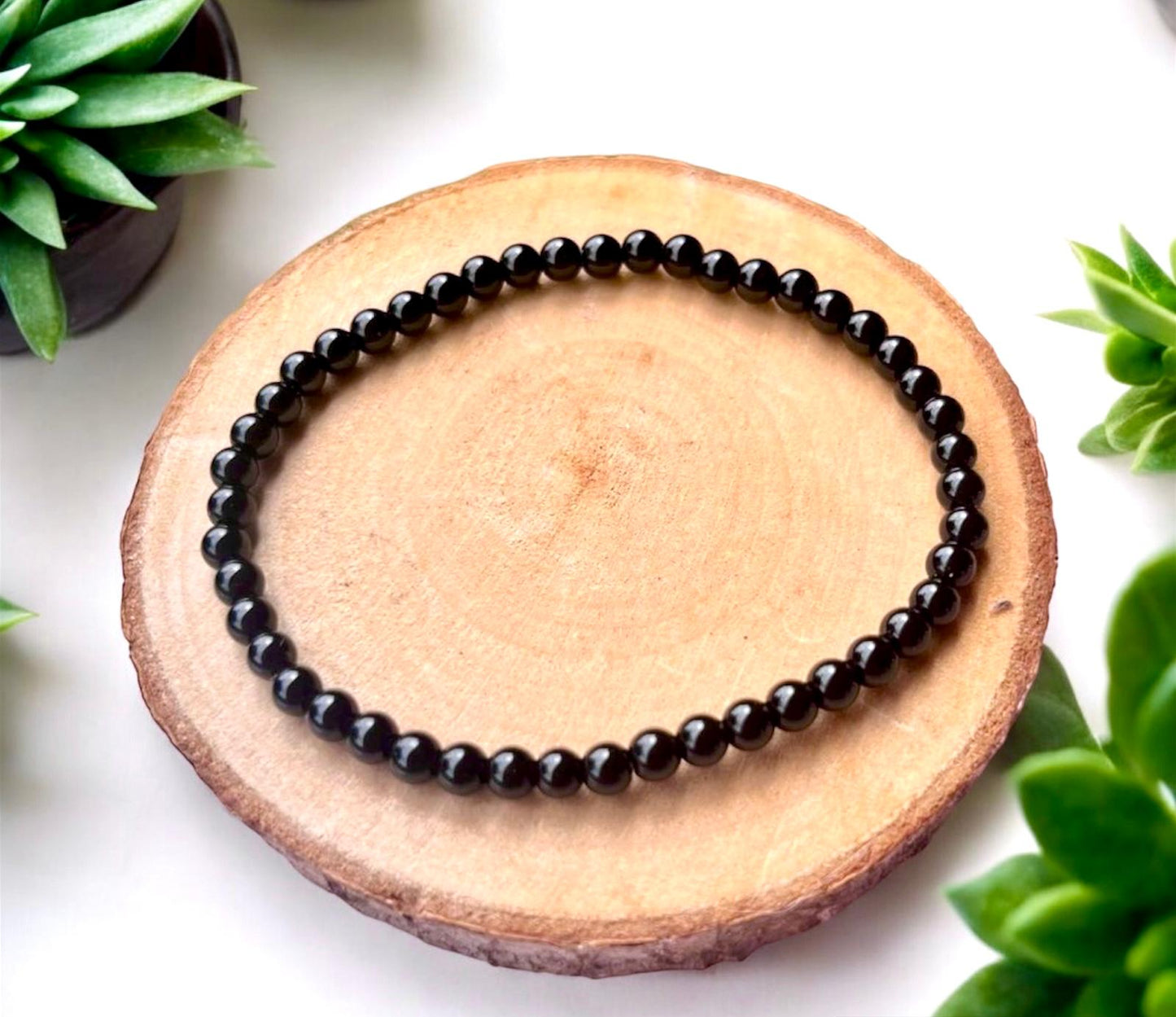 PULSERA BOLA OBSIDIANA NEGRA 4MM