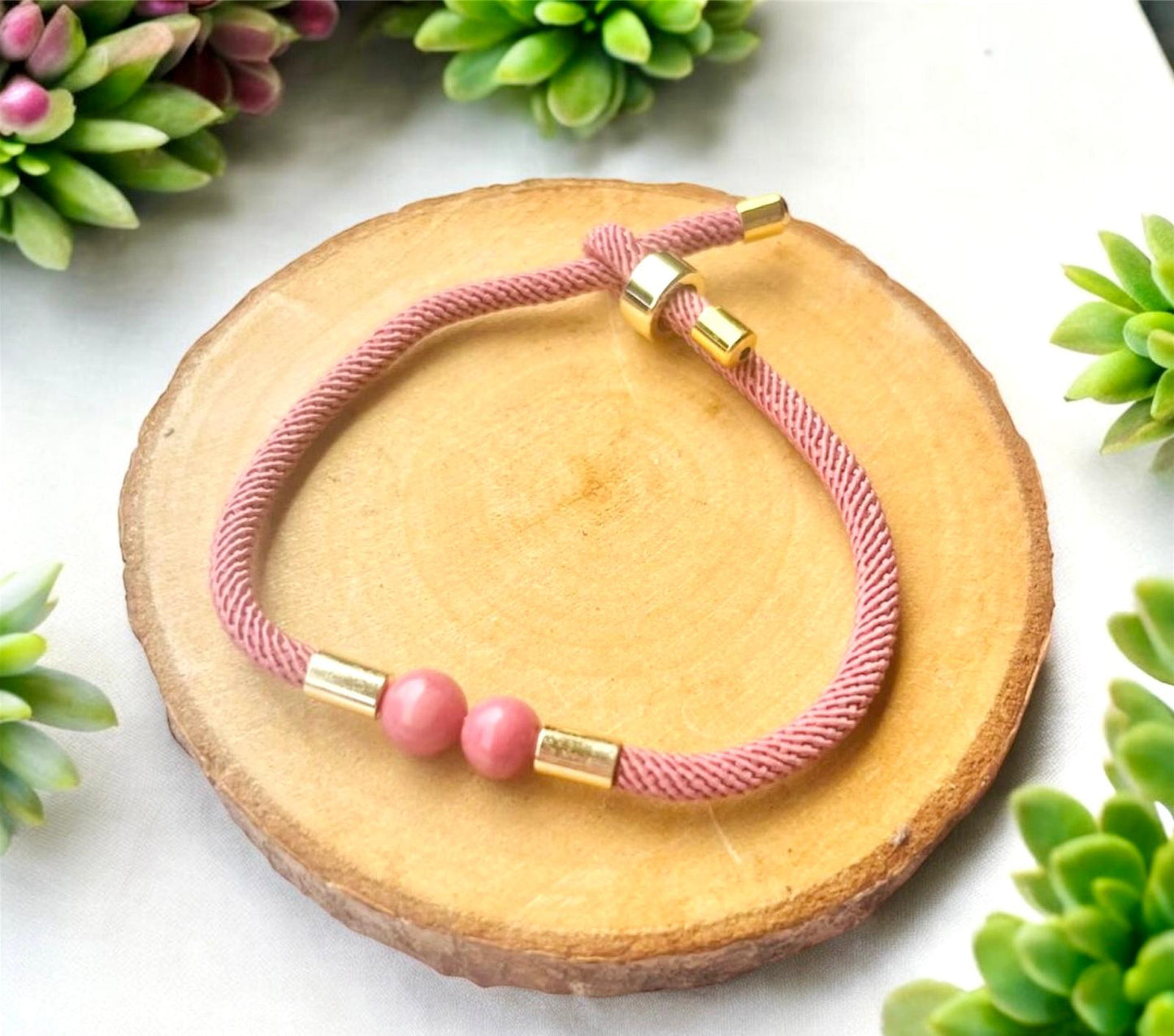 PULSERA PARIS DOBLE BOLA RODONITA FACETADA