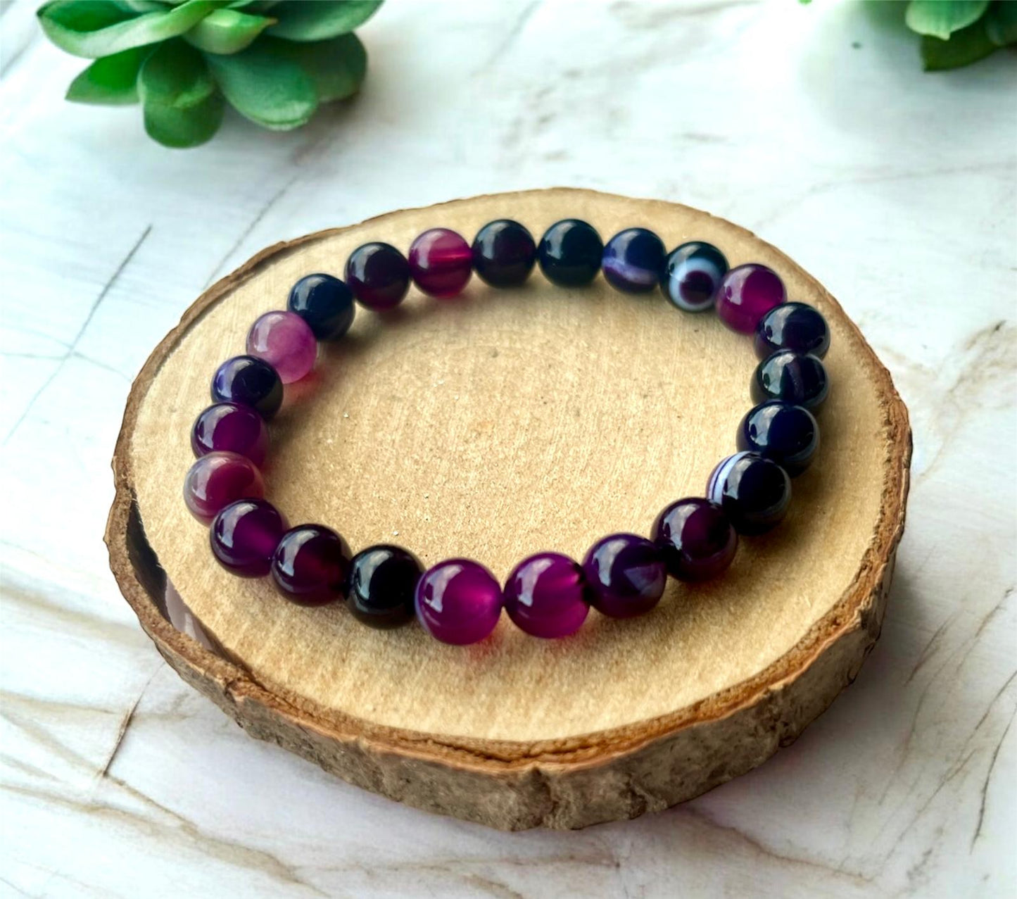 PULSERA BOLA AGATA LILA 8MM