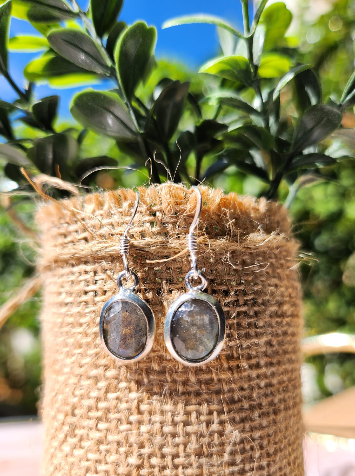 PENDIENTES PLATA LABRADORITA FACETADA