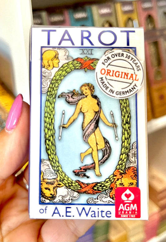 TAROT A.E. WAITE MINI EDICIÓN AZUL CON LA CRUZ ROSADA (INGLÉS)